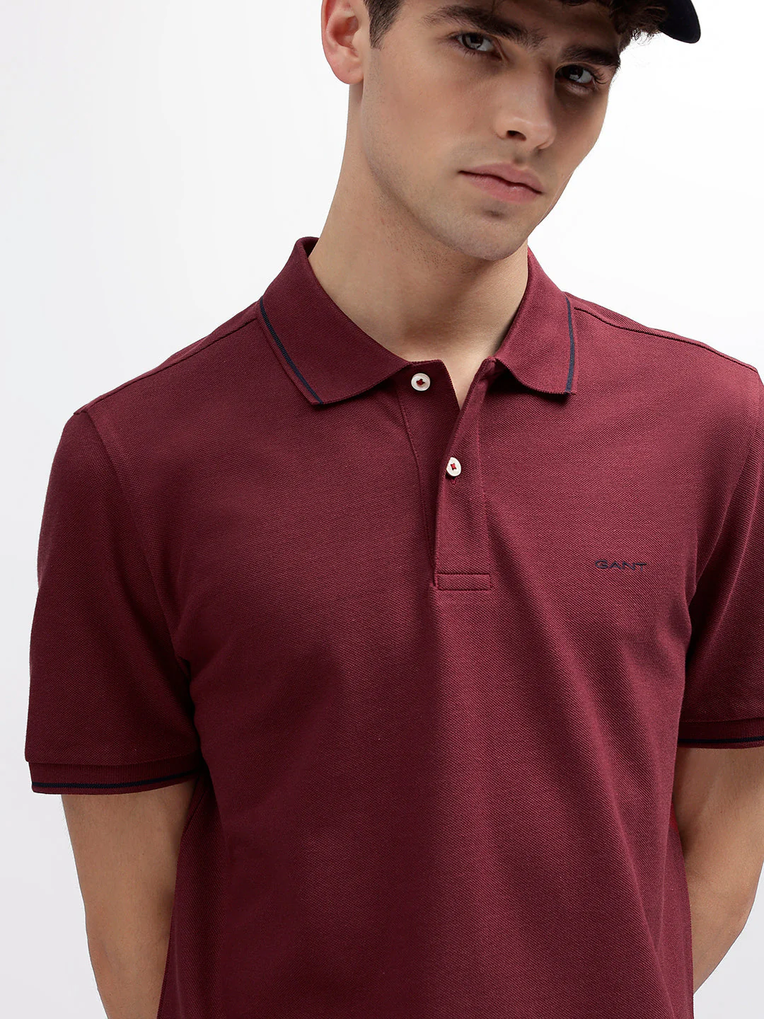 Gant Men Red Solid Polo Collar Short Sleeves Tshirt - Image 6