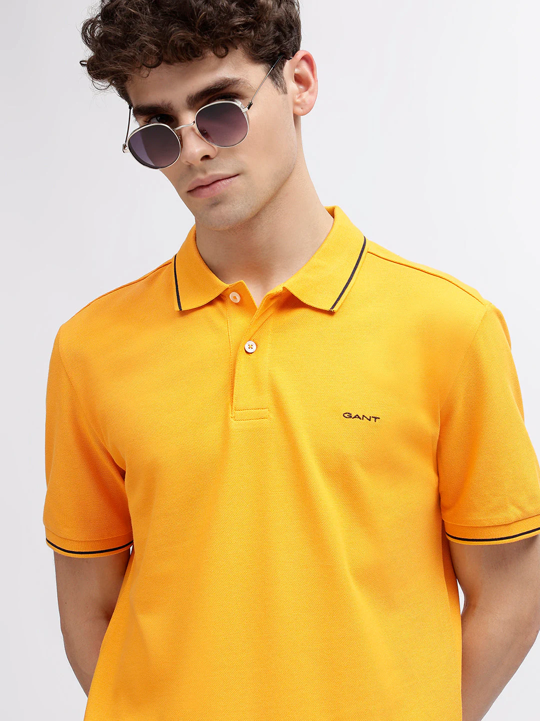 Gant Men Yellow Solid Polo Collar Short Sleeves Tshirt - Image 6