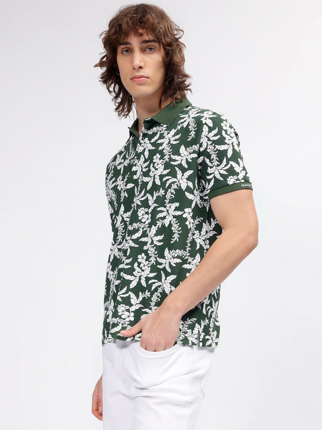 Gant Men Green Printed Polo Collar Short Sleeves Tshirt - Image 2