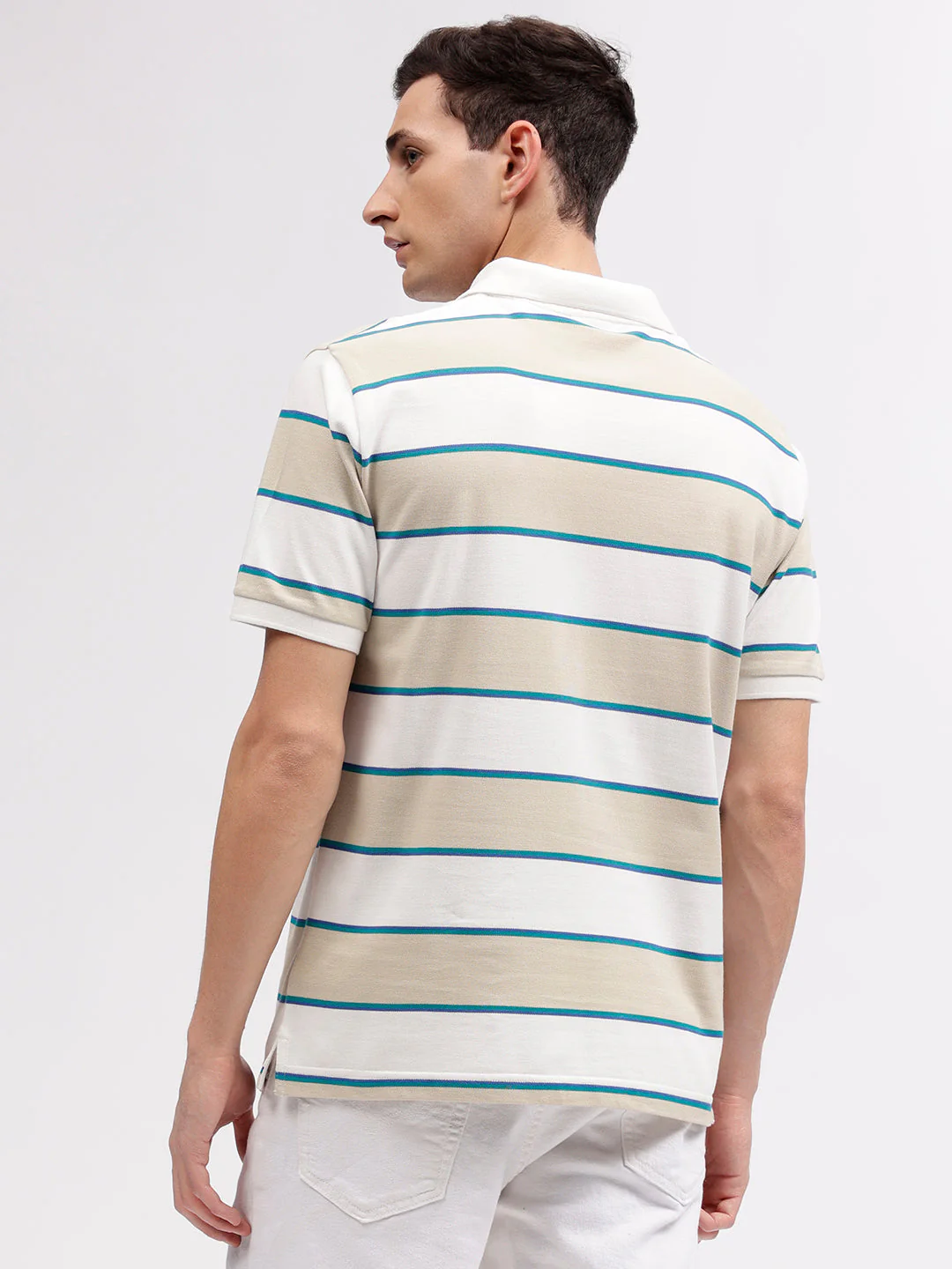 Gant Men Beige Striped Polo Collar Short Sleeves Tshirt - Image 5