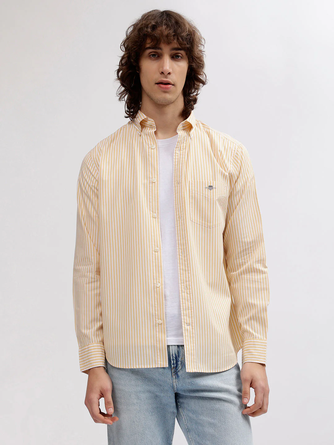 Gant Men Yellow Striped Regular fit Button Down Collar Full Sleeves Shirt - Image 2