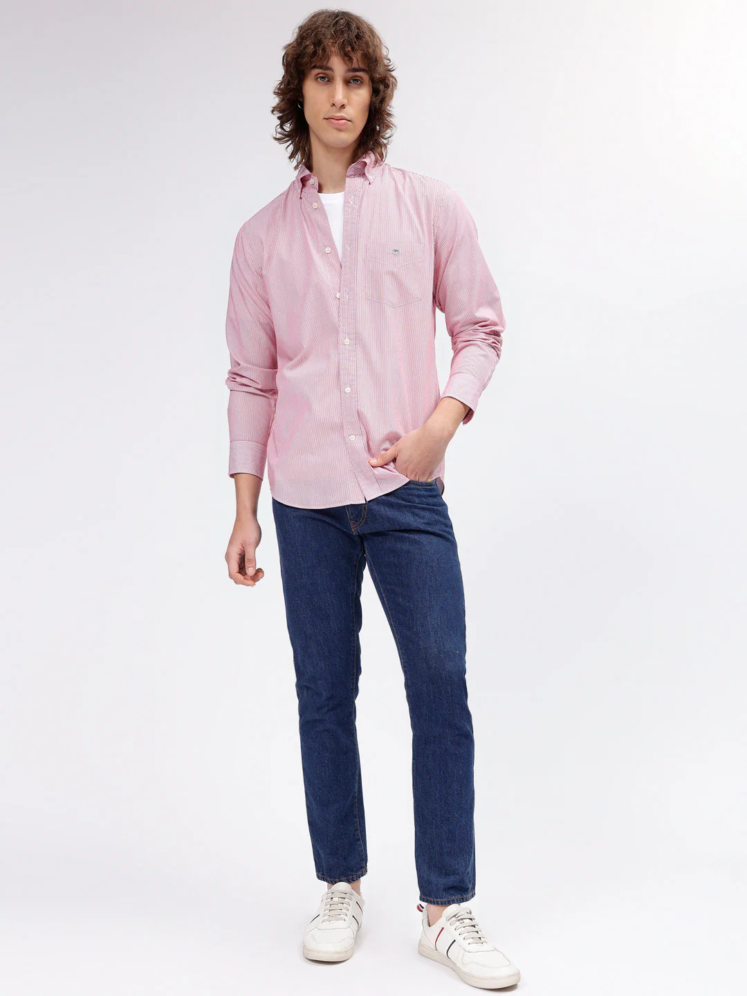 Gant Men Red Striped Button-down Collar Long Sleeves Shirt - Image 4