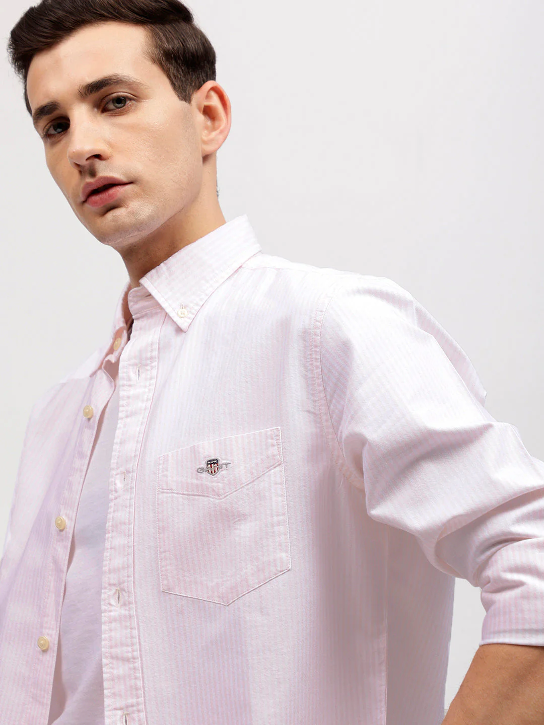 Gant Men Pink Striped Button-down Collar Full Sleeves Shirt - Image 2