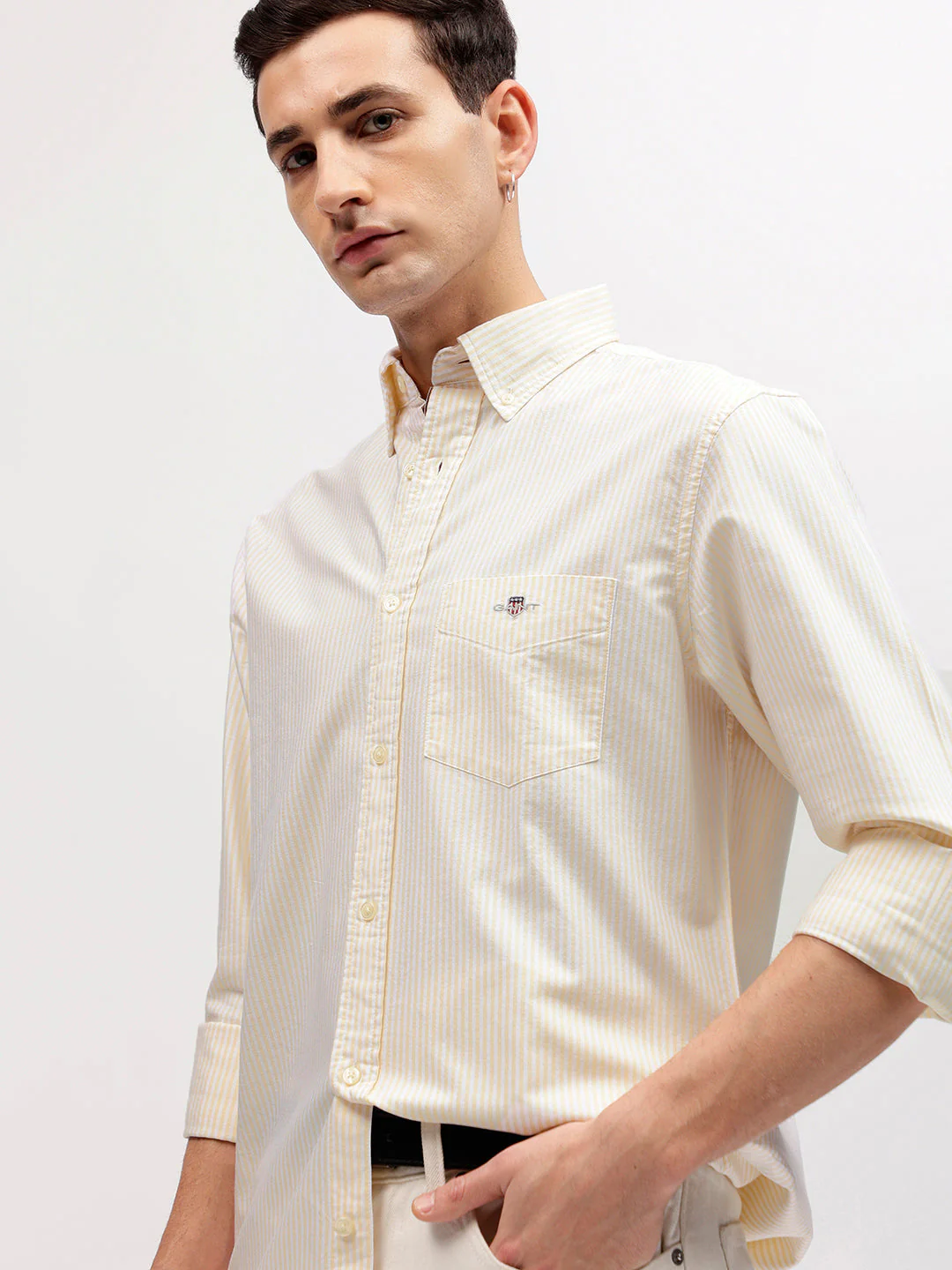 Gant Men Yellow Striped Button-down Collar Full Sleeves Shirt - Image 2