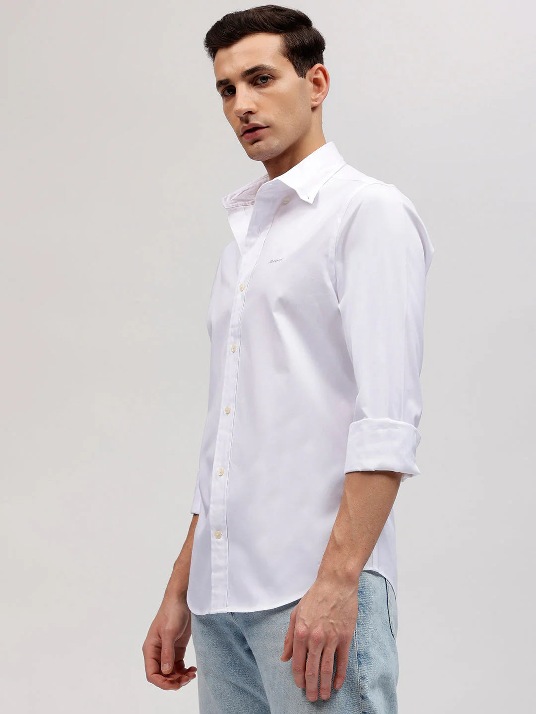 Gant Men White Solid Button-down Collar Full Sleeves Shirt - Image 3