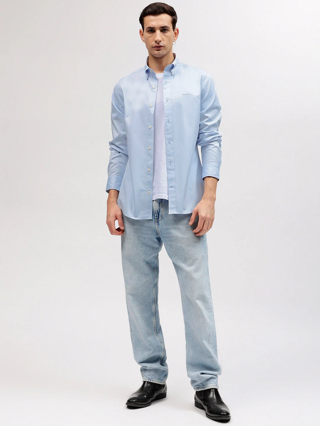 Gant Men Blue Solid Button-down Collar Full Sleeves Shirt - Image 5