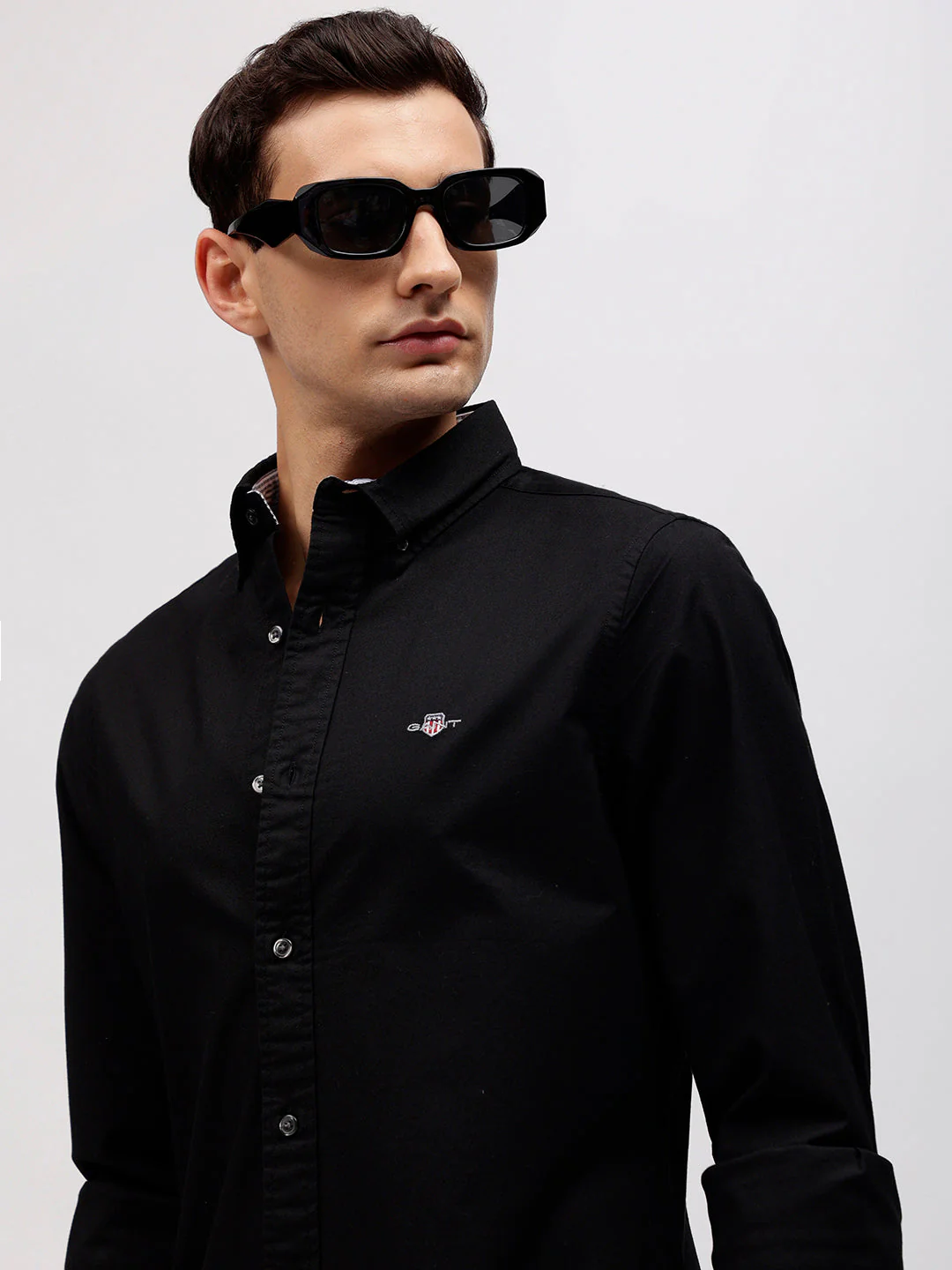 Gant Men Black Solid Button-down Collar Full Sleeves Shirt - Image 2