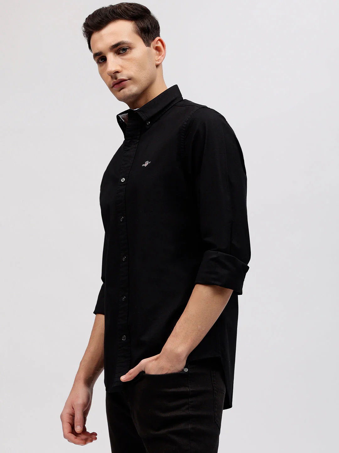 Gant Men Black Solid Button-down Collar Full Sleeves Shirt - Image 3