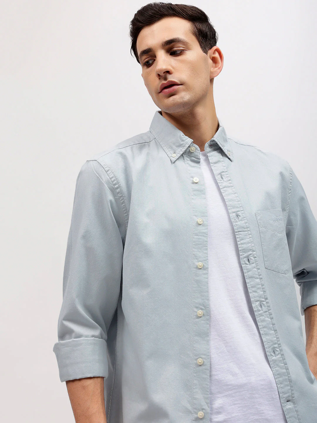 Gant Men Blue Solid Button-down Collar Full Sleeves Shirt - Image 2