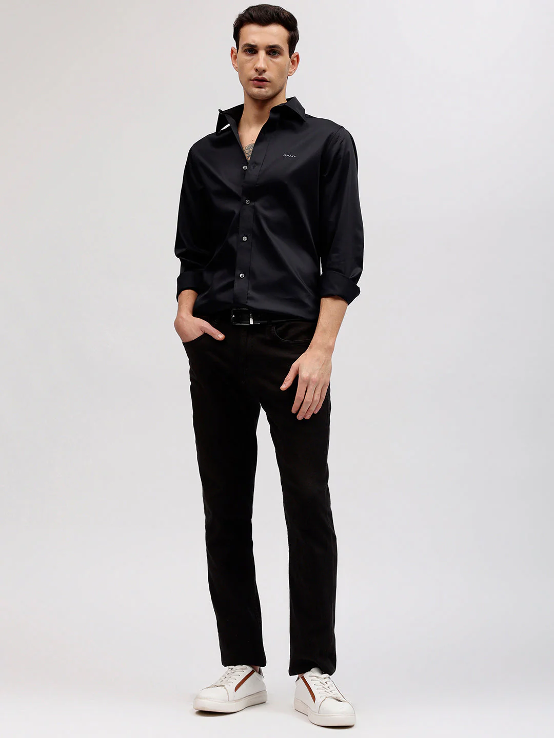 Gant Men Black Solid Spread Collar Full Sleeves Shirt - Image 5