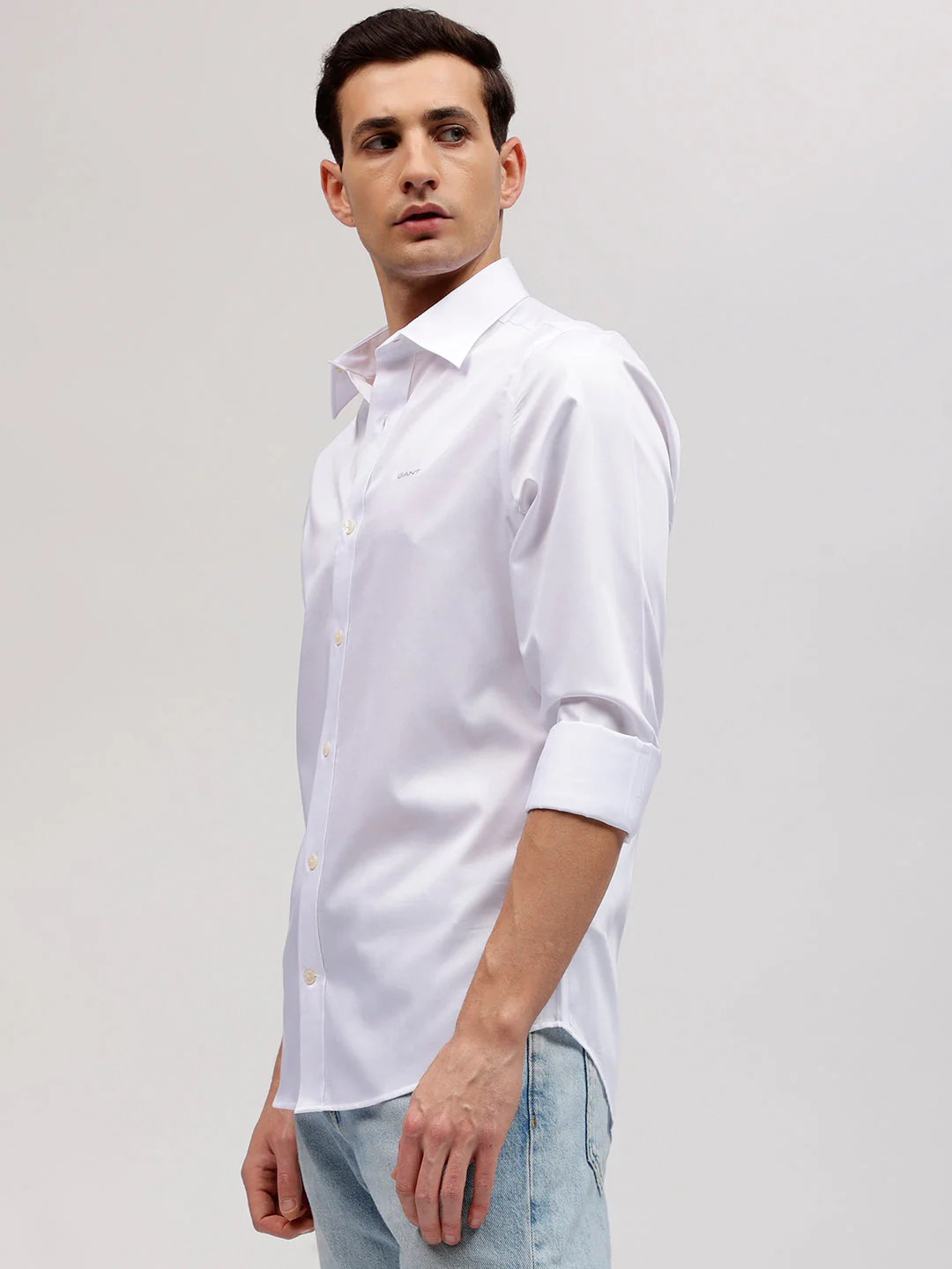 Gant Men White Solid Spread Collar Full Sleeves Shirt - Image 3