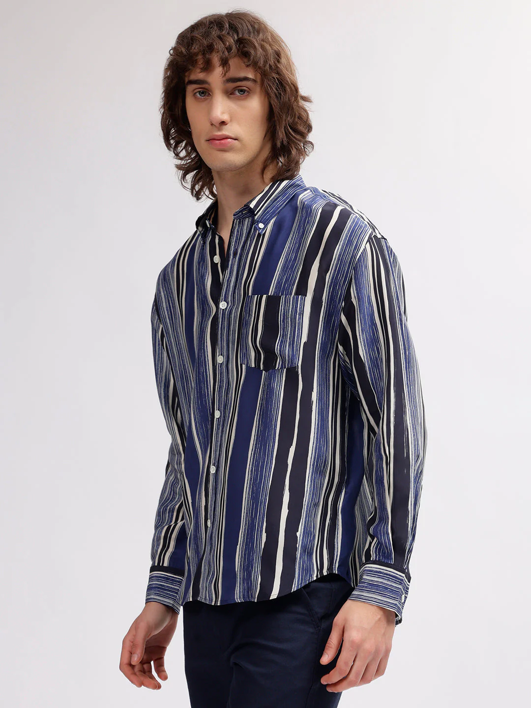 Gant Men Blue Striped Button Down Collar Full Sleeves Shirt - Image 3