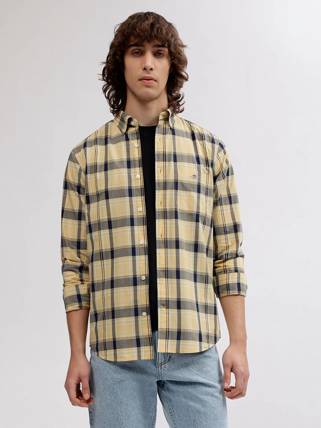 Gant Men Yellow Checked Button Down Collar Full Sleeves Shirt - Image 2