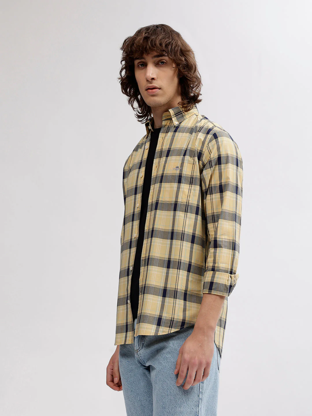 Gant Men Yellow Checked Button Down Collar Full Sleeves Shirt - Image 3