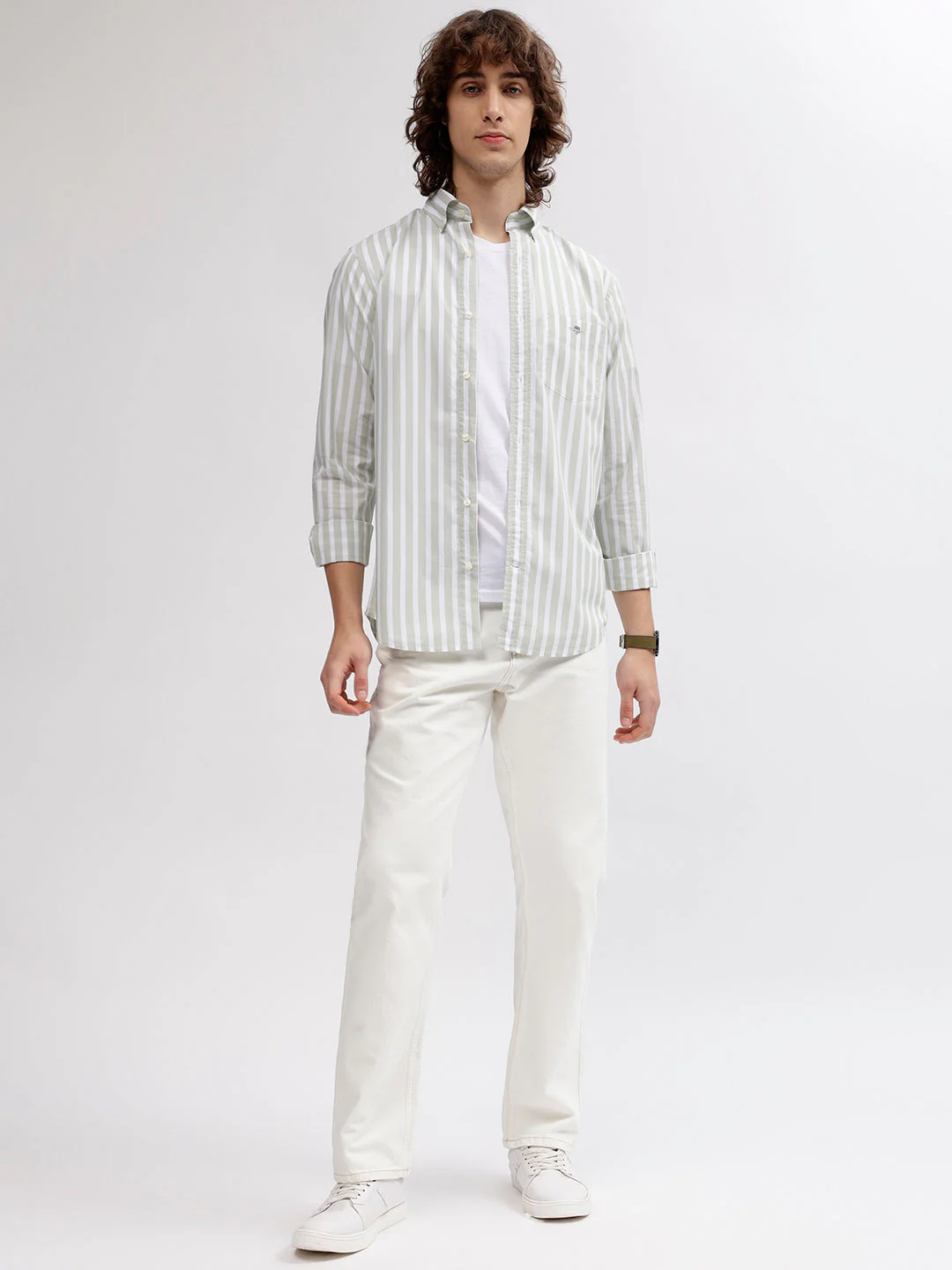 Gant Men Green Striped Button Down Collar Full Sleeves Shirt - Image 5