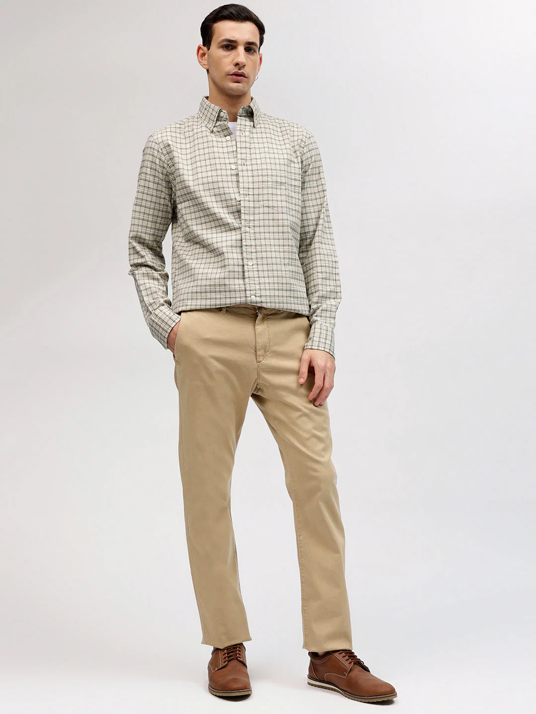 Gant Men Beige Checked Button-down Collar Full Sleeves Shirt - Image 5