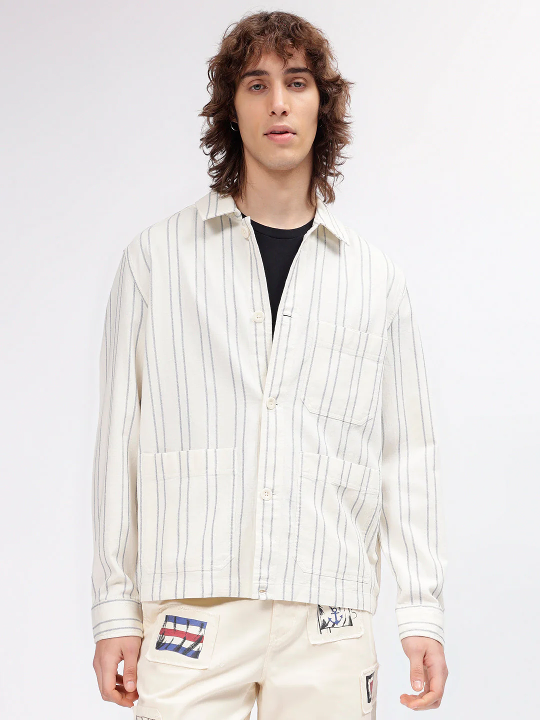 Gant Men Cream Striped Spread Collar Full Sleeves Shirt - Image 2