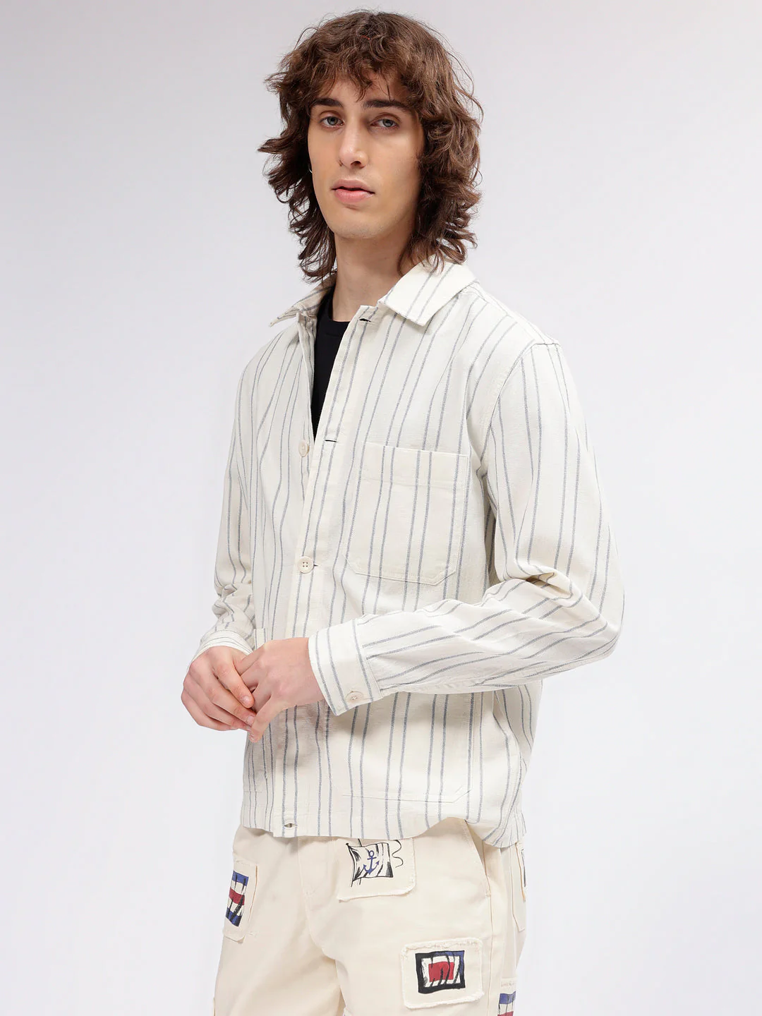 Gant Men Cream Striped Spread Collar Full Sleeves Shirt - Image 3