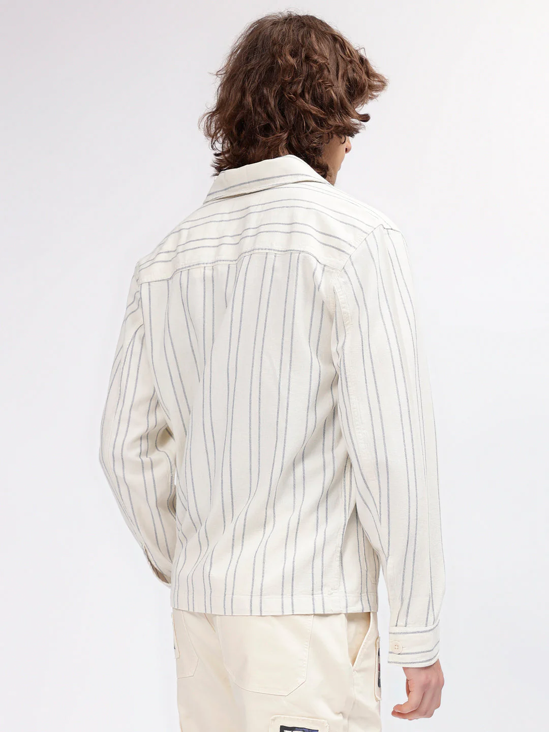 Gant Men Cream Striped Spread Collar Full Sleeves Shirt - Image 4