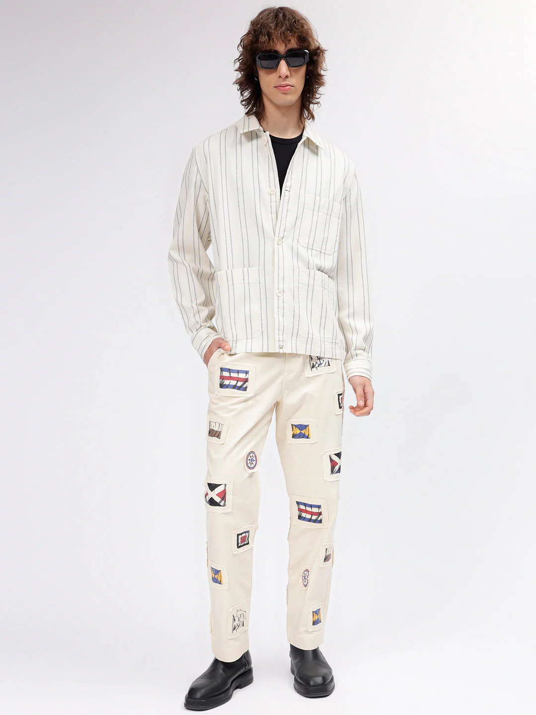 Gant Men Cream Striped Spread Collar Full Sleeves Shirt - Image 5