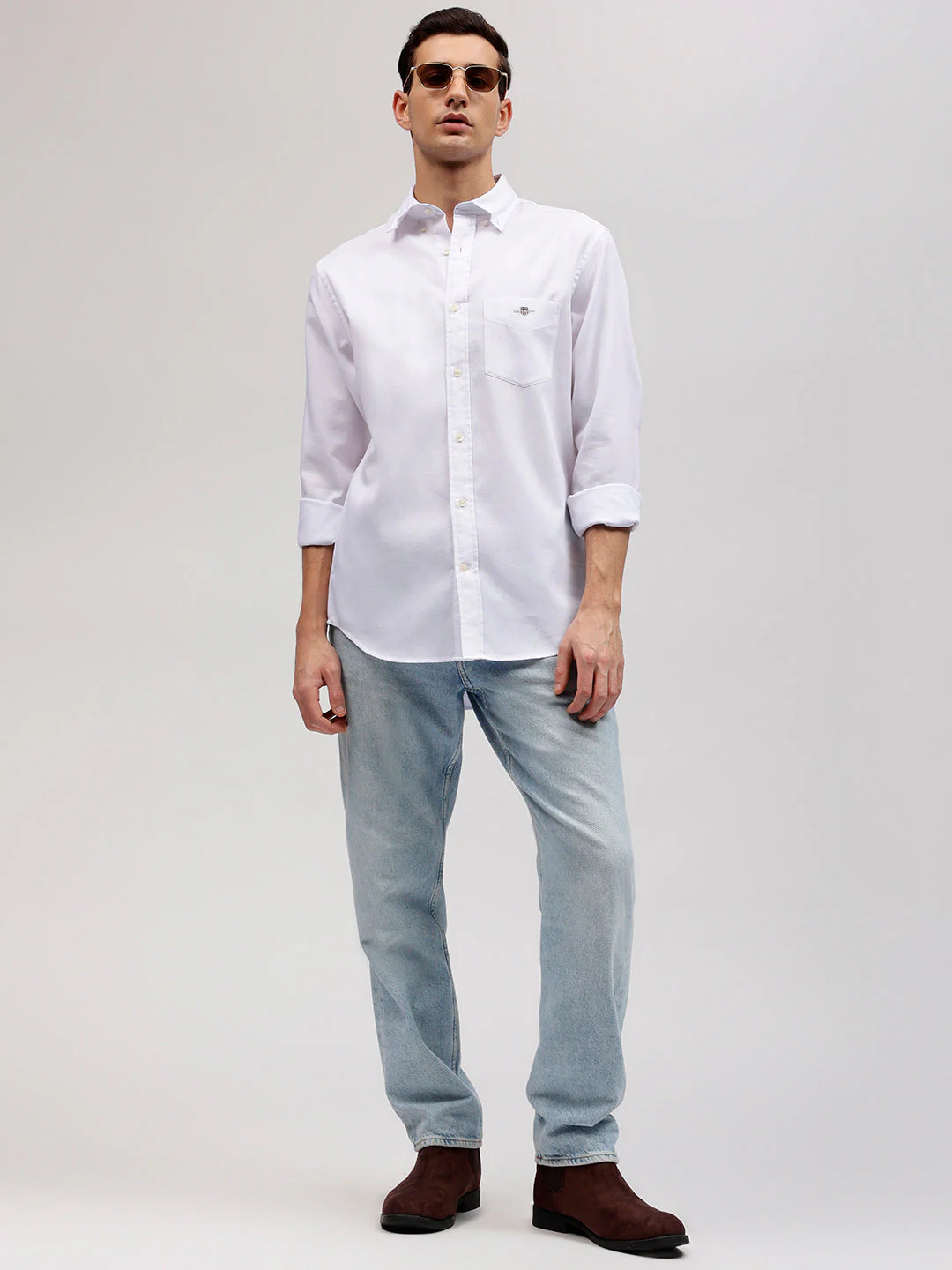 Gant Men White Solid Button-down Collar Full Sleeves Shirt - Image 5
