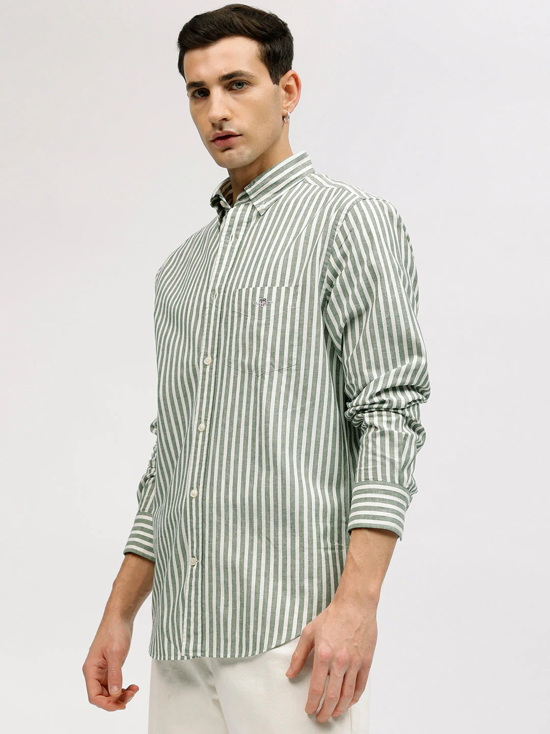 Gant Men Green Striped Button-down Collar Full Sleeves Linen Shirt - Image 3