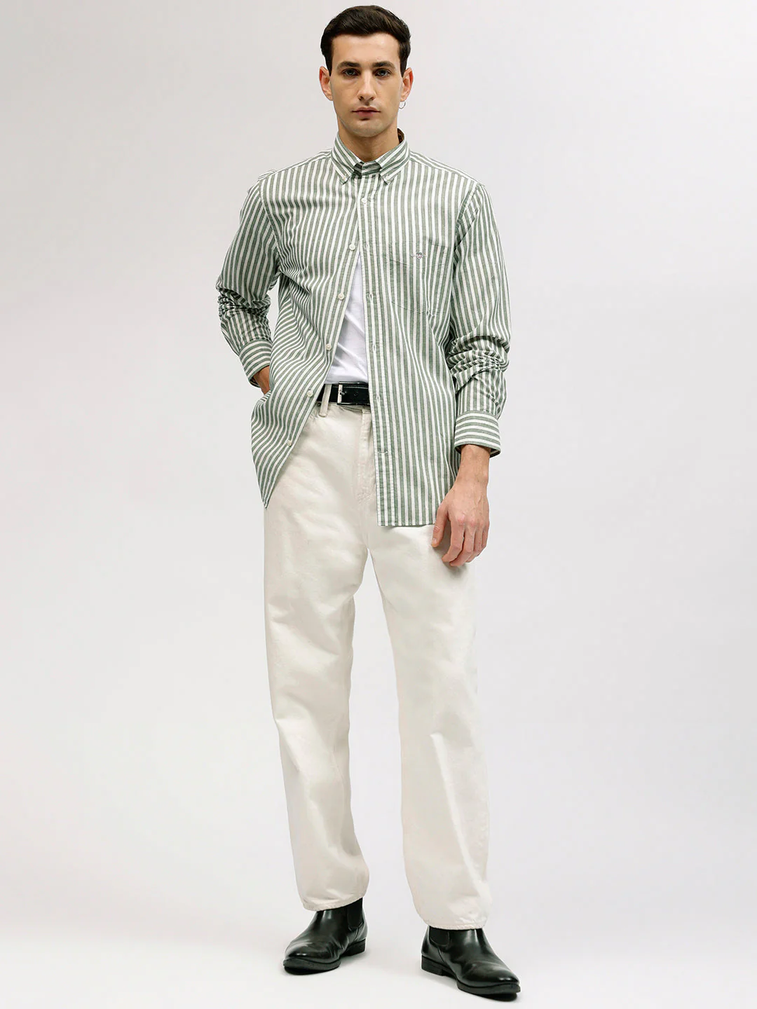 Gant Men Green Striped Button-down Collar Full Sleeves Linen Shirt - Image 5