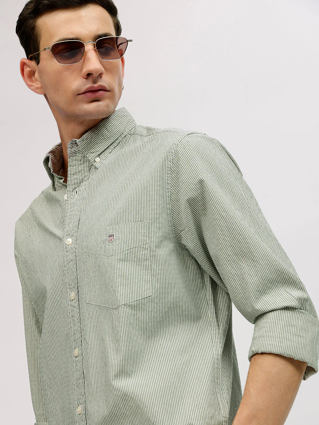 Gant Men Green Striped Button-down Collar Full Sleeves Shirt - Image 2