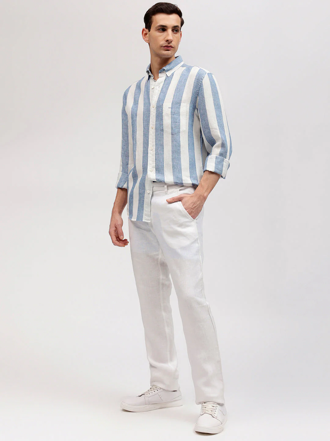 Gant Men Blue Regular Fit Striped Linen Shirt - Image 5