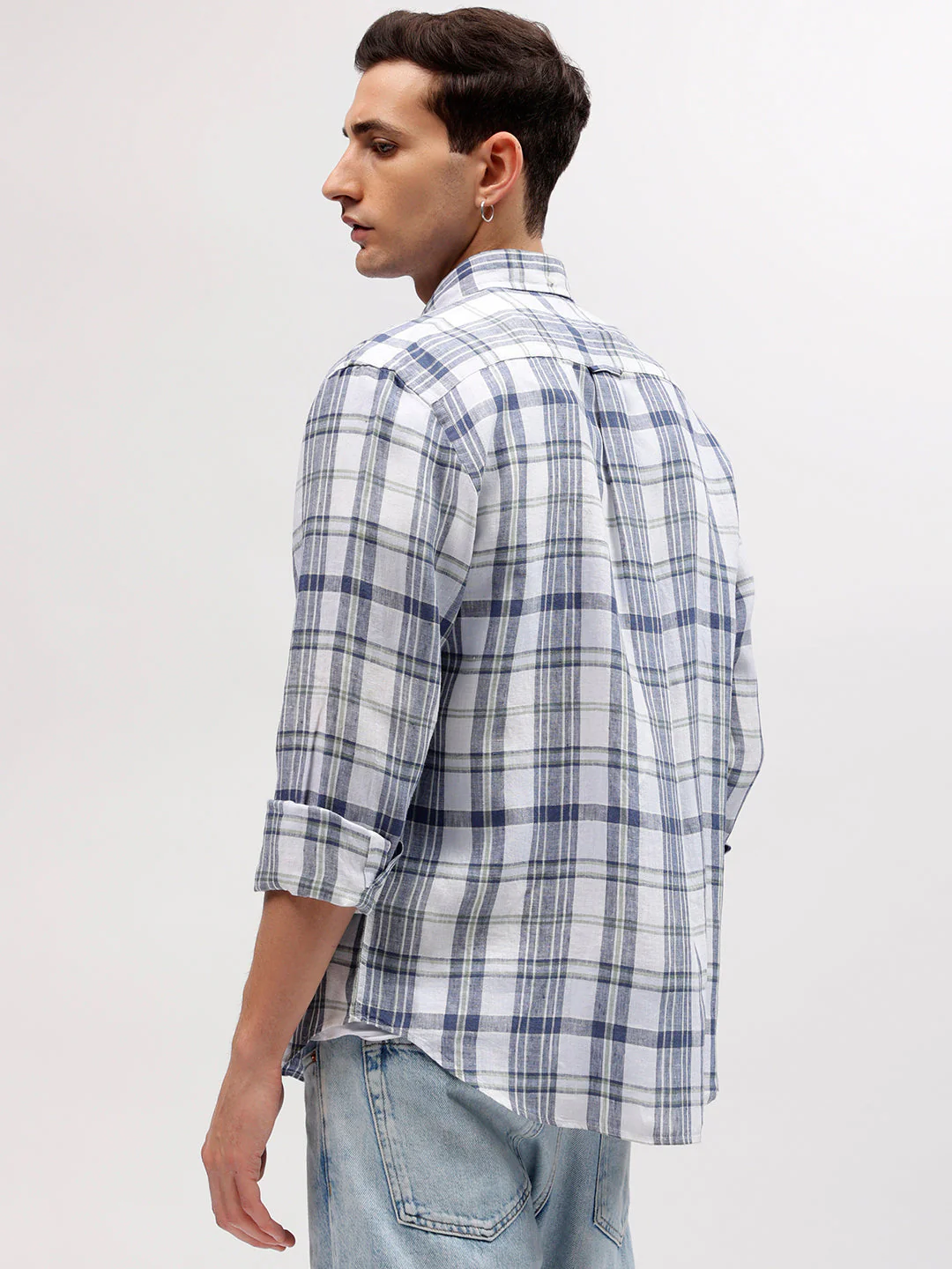 Gant Men Off White Regular Fit Checked Linen Shirt - Image 4