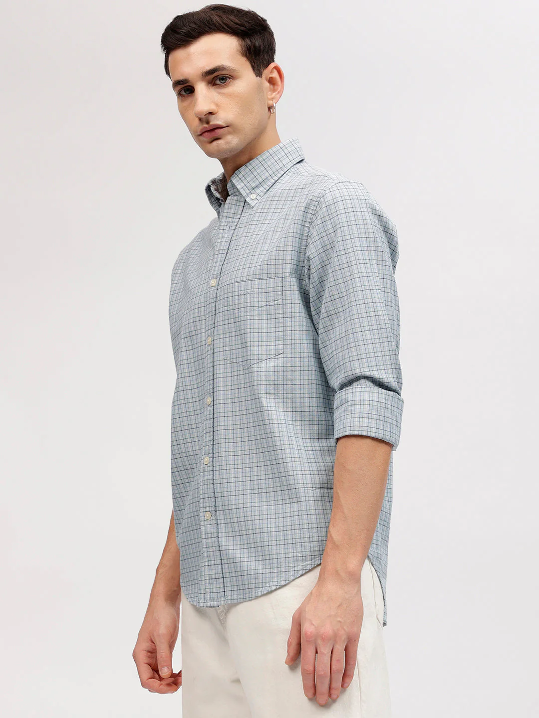 Gant Men Blue Checked Button-down Collar Full Sleeves Shirt - Image 3