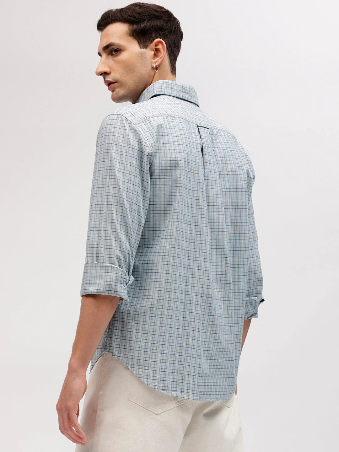 Gant Men Blue Checked Button-down Collar Full Sleeves Shirt - Image 4