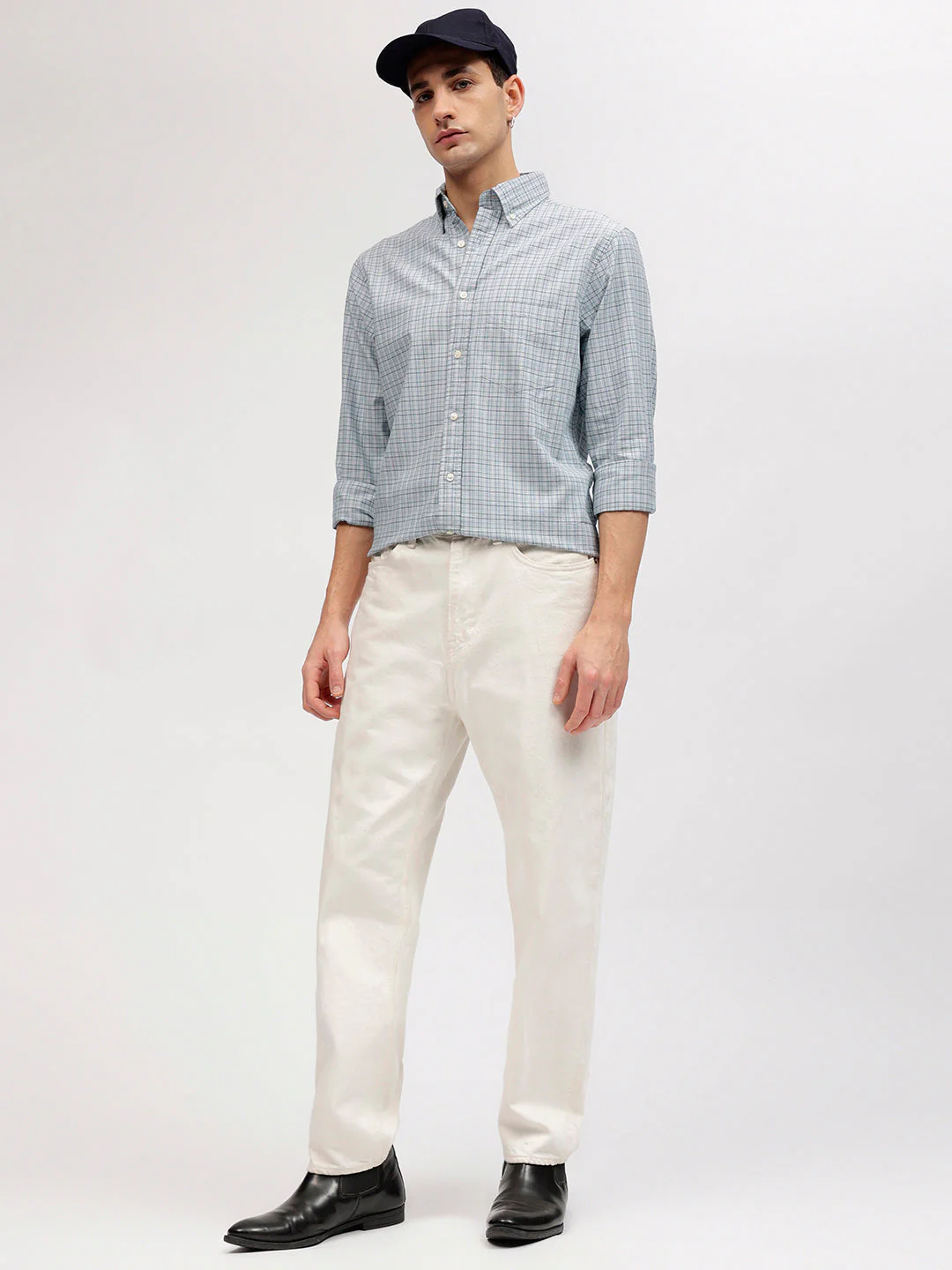 Gant Men Blue Checked Button-down Collar Full Sleeves Shirt - Image 5