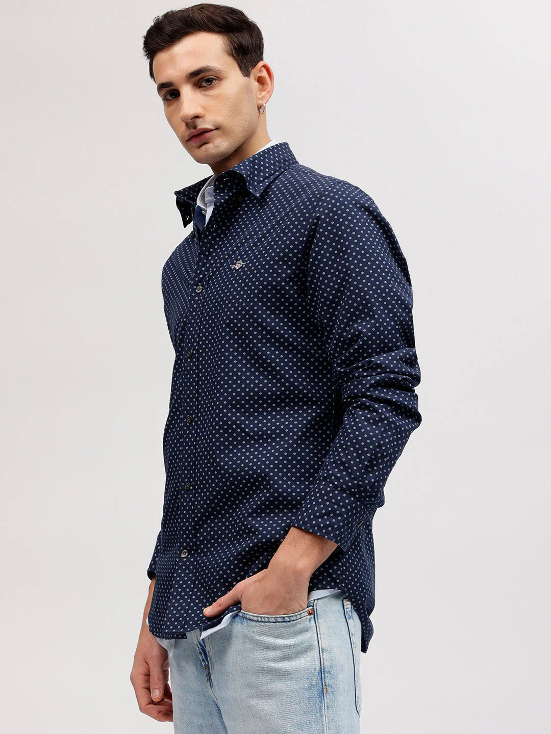 Gant Men Navy Blue Printed Button-down Collar Full Sleeves Shirt - Image 3
