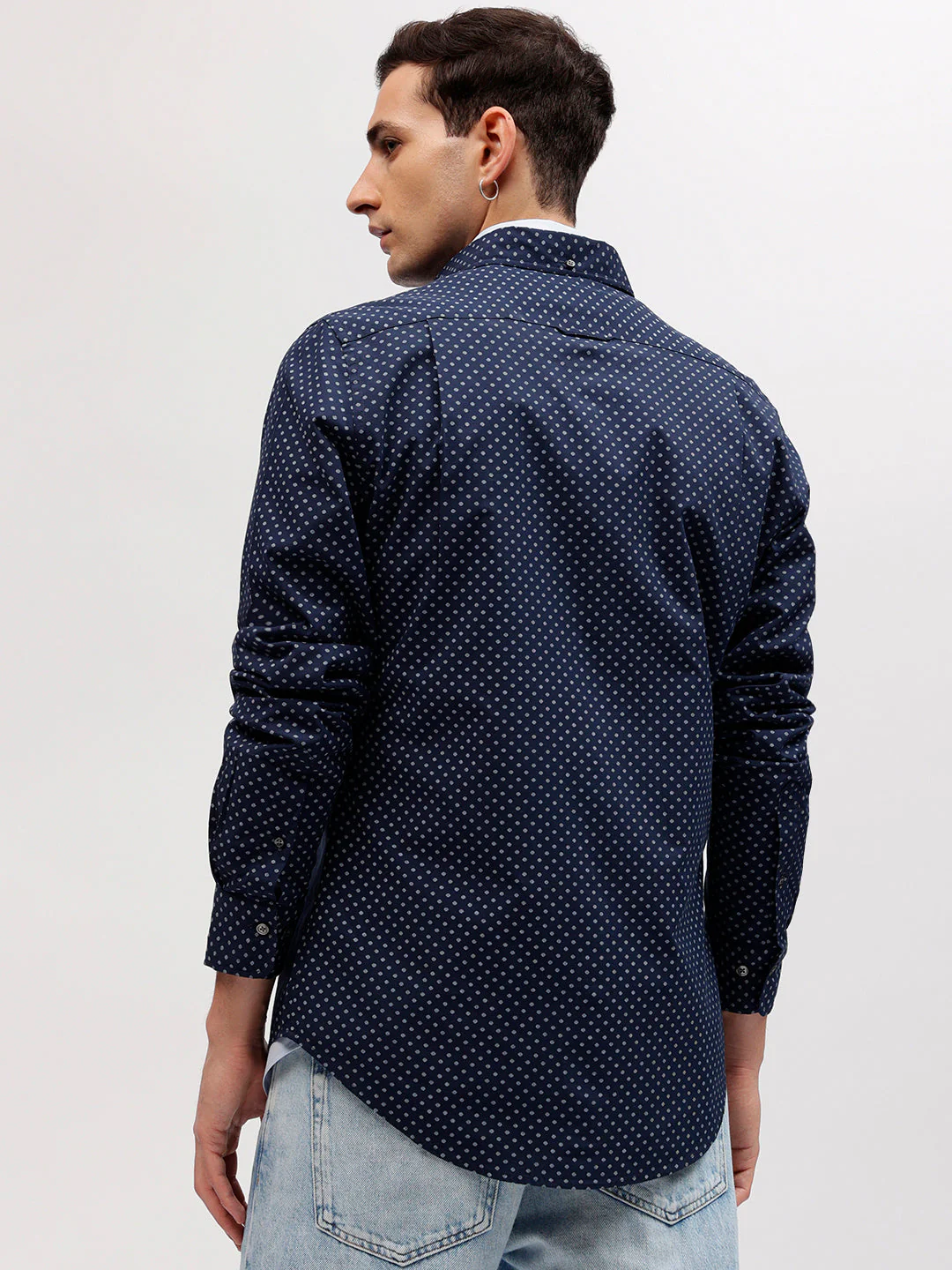 Gant Men Navy Blue Printed Button-down Collar Full Sleeves Shirt - Image 4