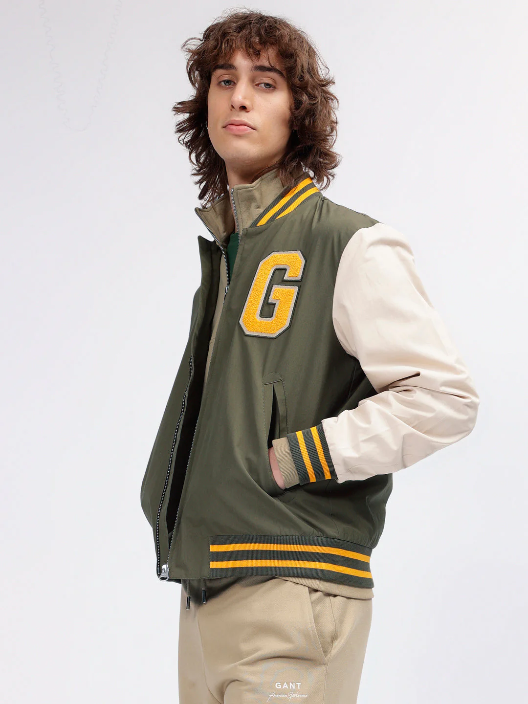 Gant Men Green Colour blocked Stand Collar Full Sleeves Jacket - Image 3
