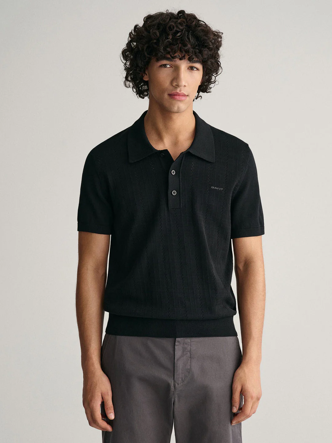 Gant Men Black Solid Polo Collar Short Sleeves Tshirt