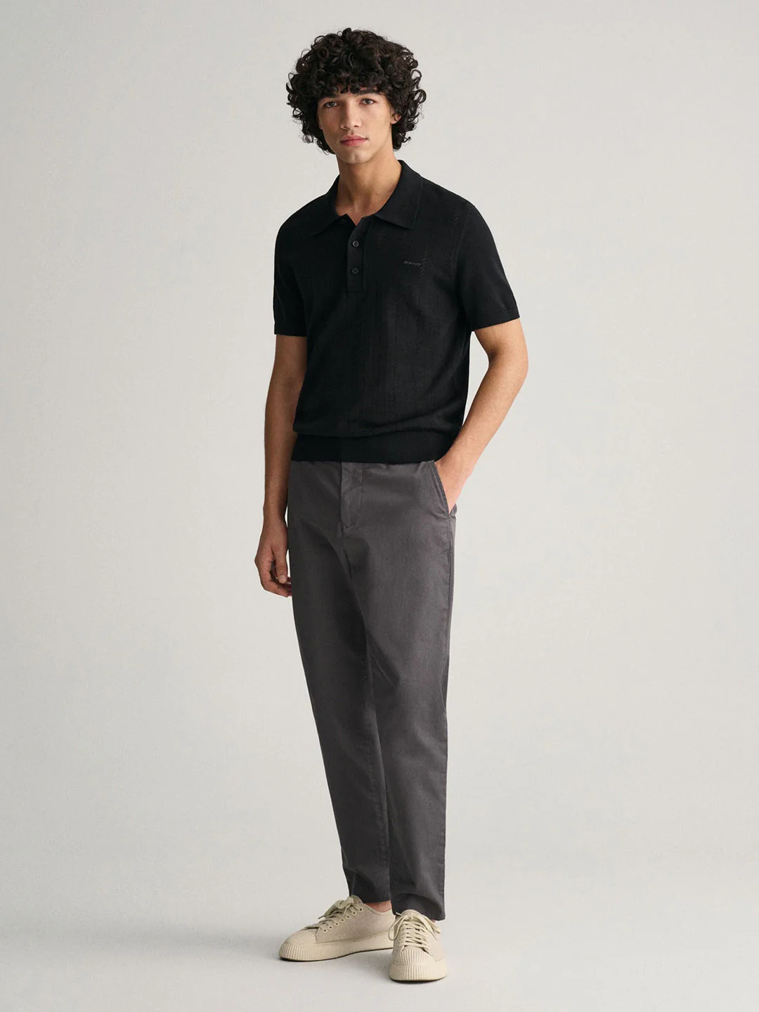 Gant Men Black Solid Polo Collar Short Sleeves Tshirt - Image 3