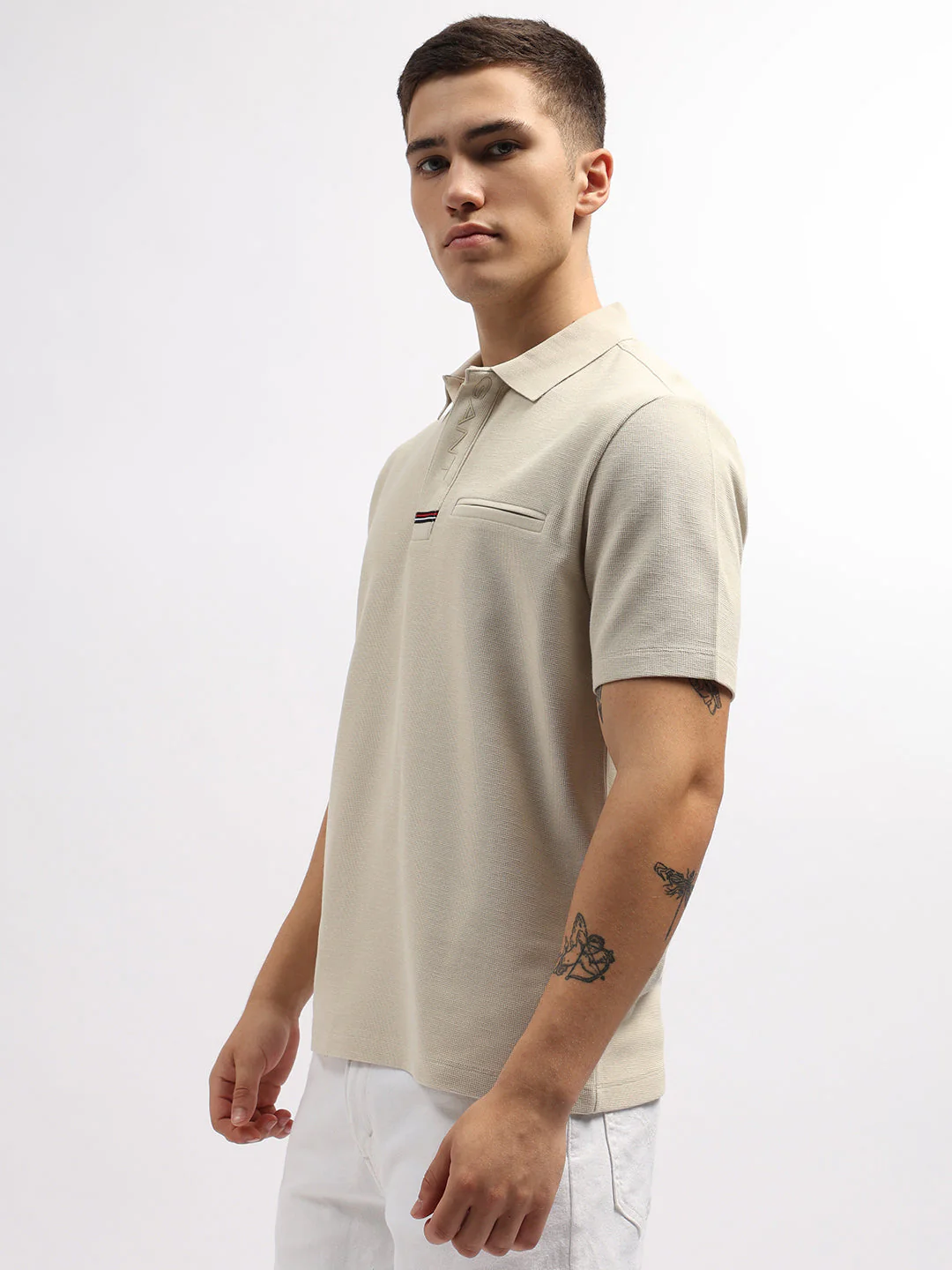Gant Men Beige Solid Polo Collar Short Sleeves Tshirt - Image 3