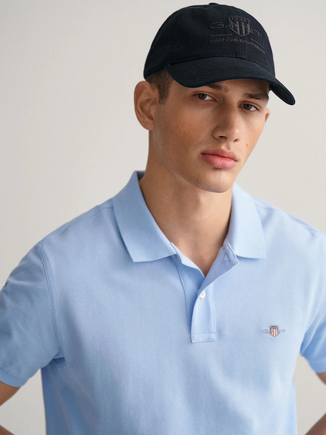Gant Men Blue Solid Collared Short Sleeves Polo Tshirt - Image 3