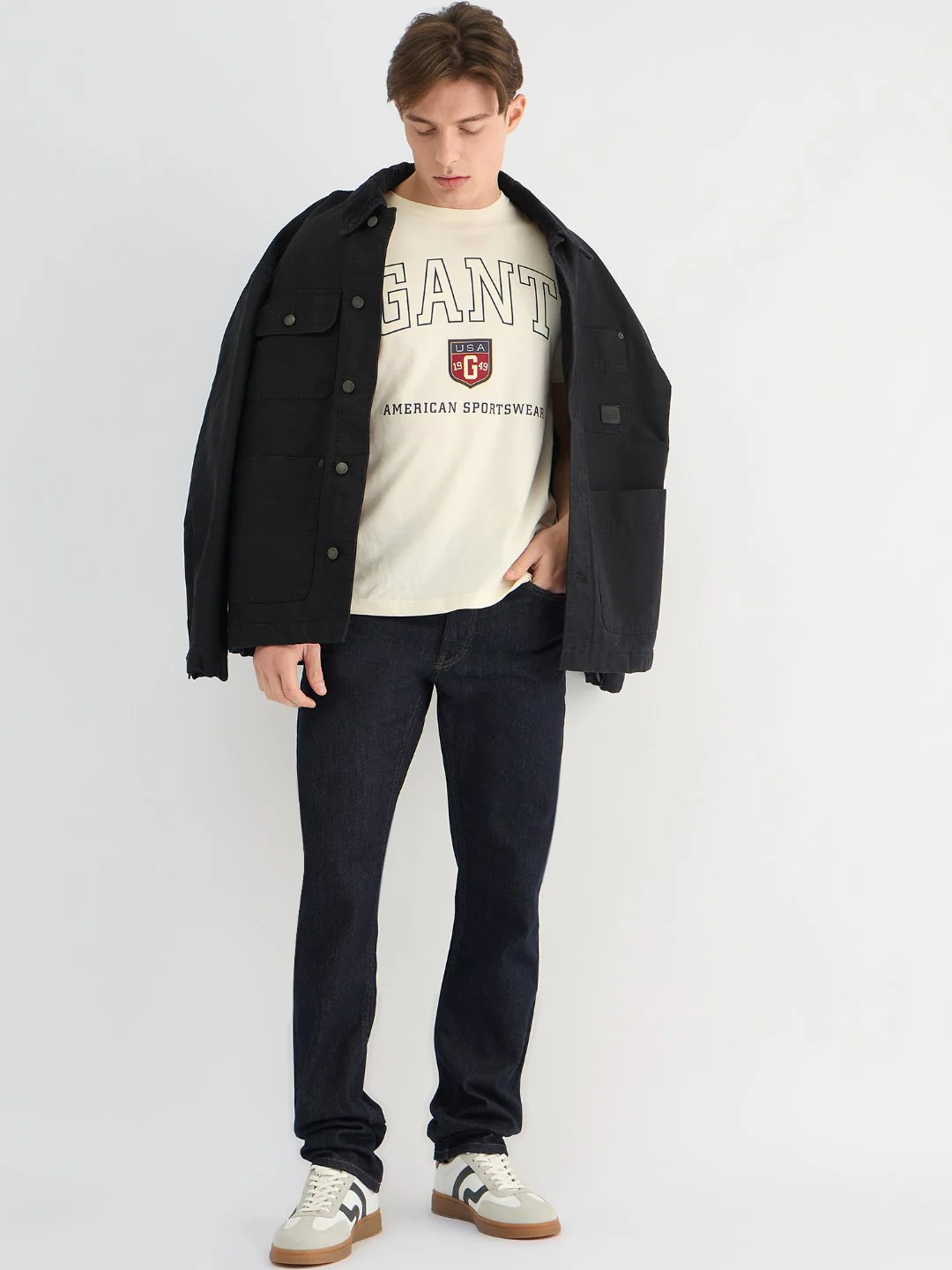 Gant Men Cream Regular Fit Solid Crew Neck Tshirt - Image 2
