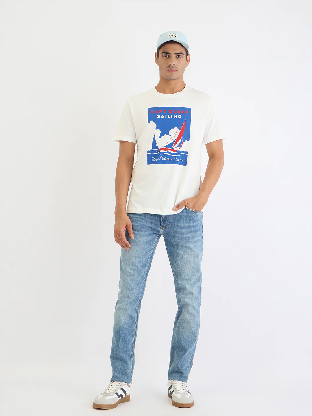 Gant Men White Solid Round Neck Tshirt - Image 2