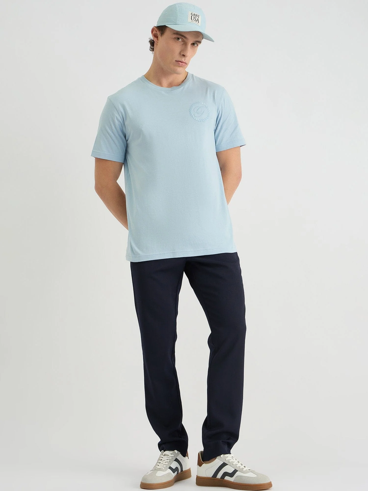 Gant Men Blue Regular Fit Solid Crew Neck Tshirt - Image 2