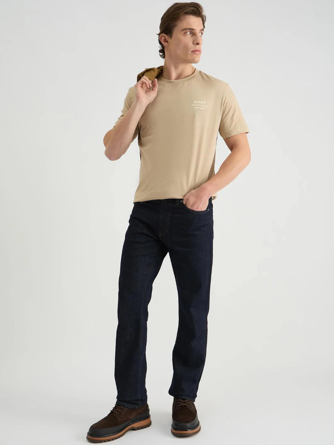 Gant Men Beige Regular Fit Solid Crew Neck Tshirt - Image 2