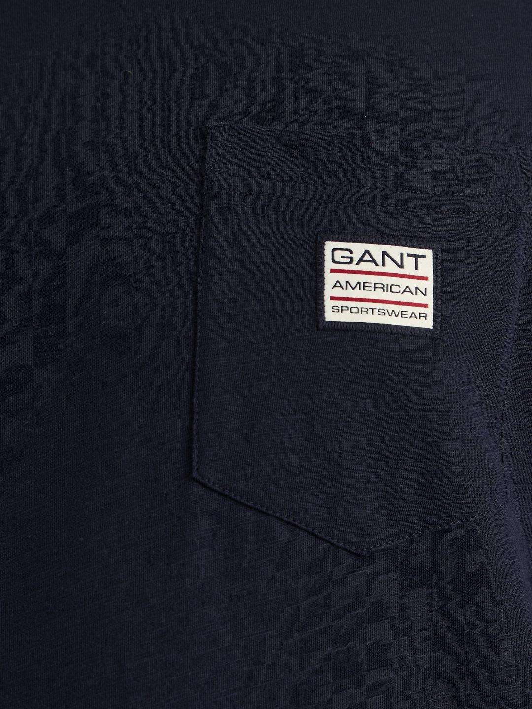 Gant Men Blue Regular Fit Solid Crew Neck Tshirt - Image 5