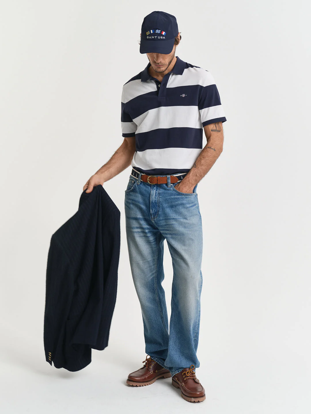 Gant Men Blue Striped Collared Short Sleeves Polo Tshirt - Image 3