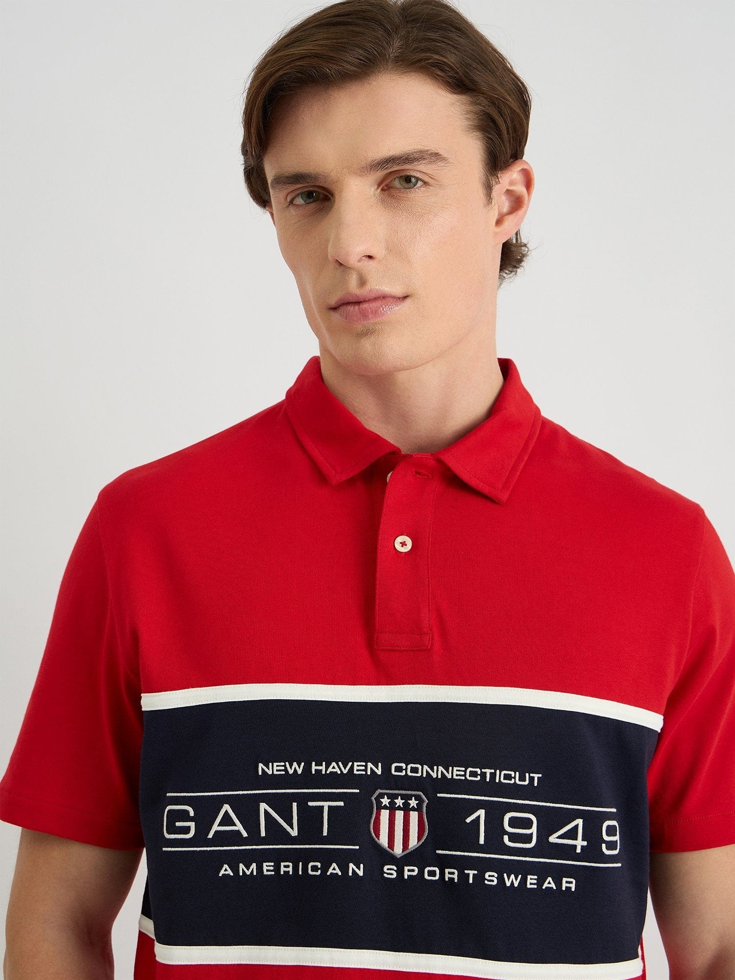 Gant Men Red Regular Fit Block Print Polo Tshirt - Image 4