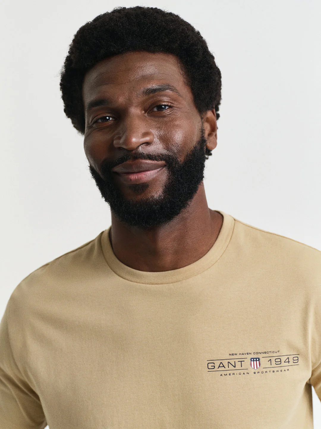 Gant Men Beige Solid Round Neck Short Sleeves T-Shirt - Image 3