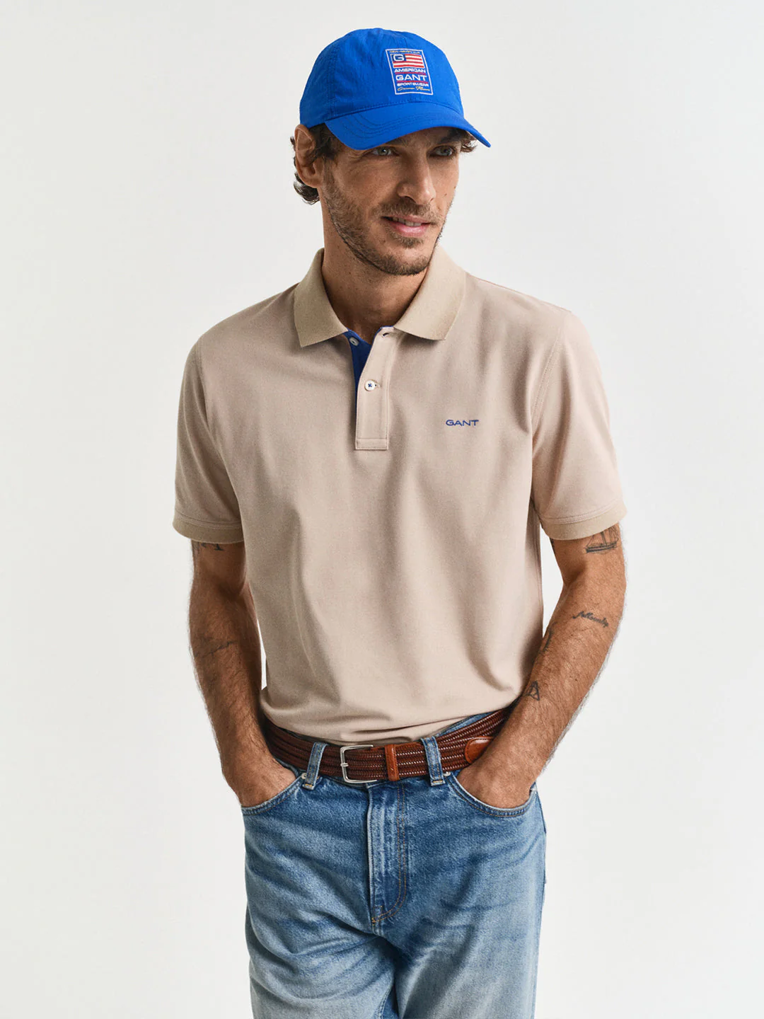 Gant Men Beige Polo Collar Short Sleeves Tshirt