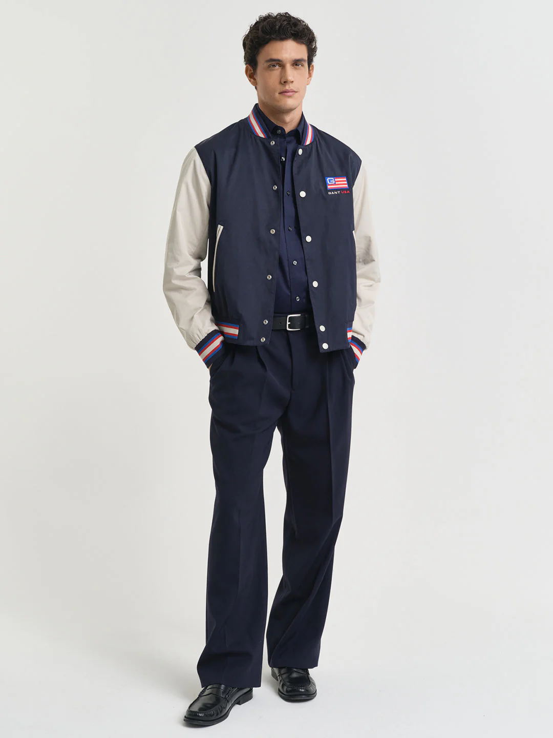 Gant Men Navy Blue Spread Collar Full Sleeves Shirt - Image 3